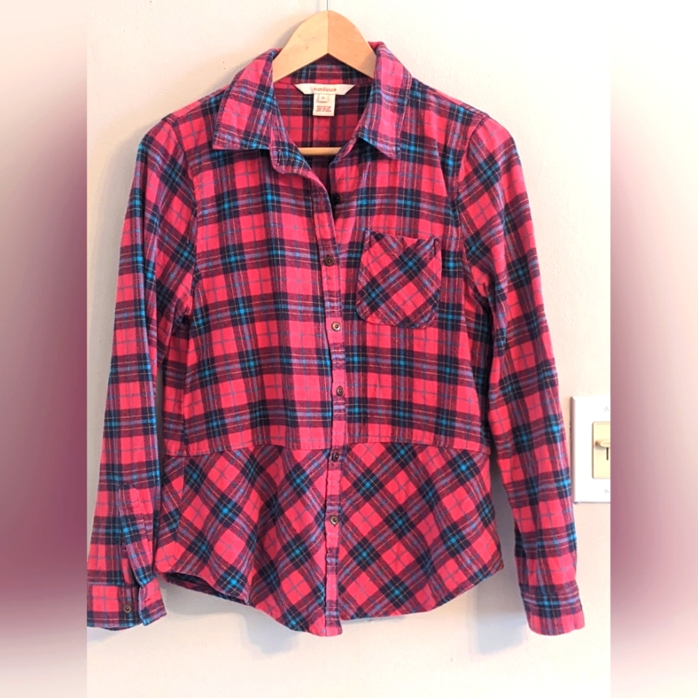 Sundance Plaid button down, red size small